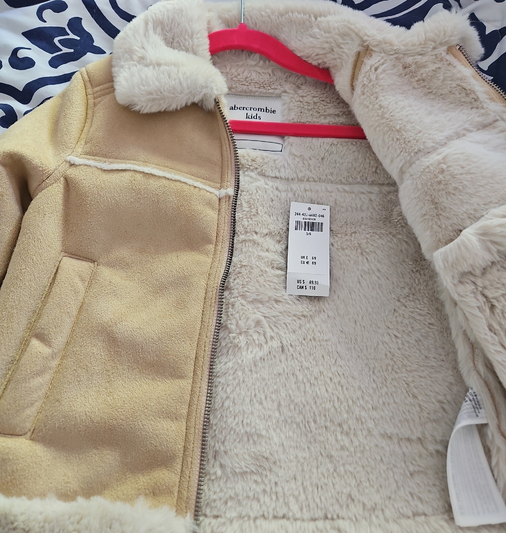 abercrombie kids tan faux-shearling puffer jacket